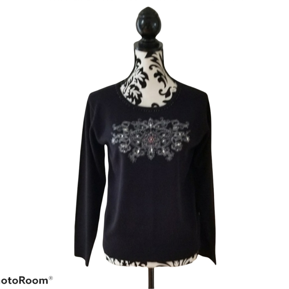 Jenny black embellished long-sleeve sweater